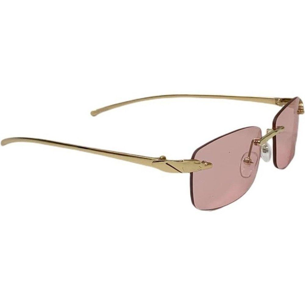 6124 | Pink Rimless Rectangle Sunglasses - Picture 3 of 5